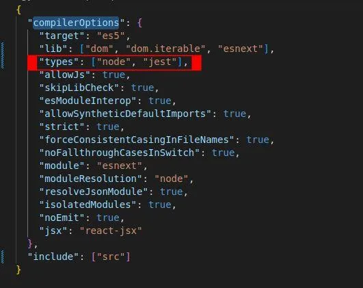 Adding Jest Type to CompilerOptions