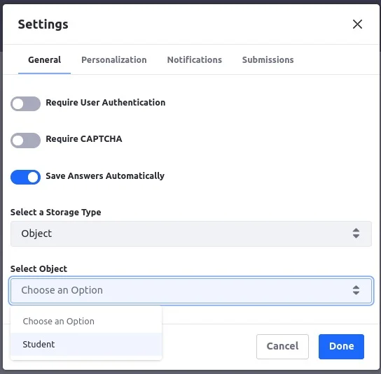 Selecting object for creating form