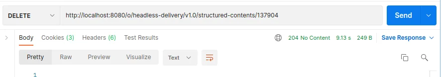 Sending deletes web content and getting 204 response